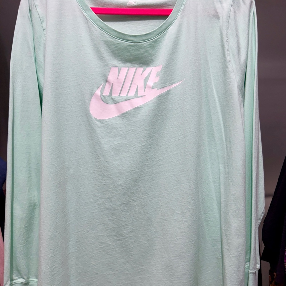 Nike Long Sleeve Tee in Mint Green with White Swoosh